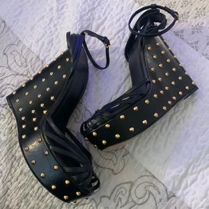 Gucci Leather Studded Wedges